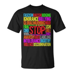 Vêtements en coton pour adultes, sensibilisation sociale, STOP à la discrimination, à l'ignorance, à la violence, à la haine, au racisme - T-shirts promotionnels - Product Image 1