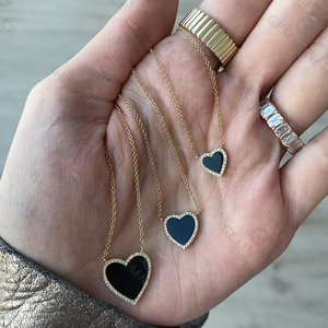 Collar de Plata de Ley 925 con Corazón y Diamantes de Circonita Cúbica, Colores de Piedras Preciosas: Ónix, Madreperla, Lapislázuli, Turquesa, Malaquita, Collar de Piedra <span class=keywords><strong>Natural</strong></span> - Product Image 6