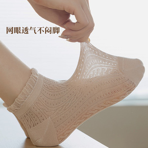 Women's Breathable Cotton <b>Lace</b> Socks <b>White</b> Milky <b>White</b> Solid Color Boat Socks For Summer Casual Wear - Product Image 3