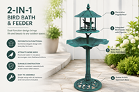 Fontaine à oiseaux sur piédestal en résine écologique, résistante aux intempéries, avec énergie solaire, décoration de jardin extérieure, style antique verdigris