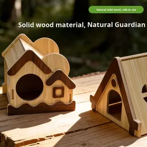 Maisonnette en bois pour chinchilla Golden Bear Villa, portable, respirante, cage jouet pour petits animaux, toutes saisons, style dessin animé, pour salons d'enfants - Product Image 4