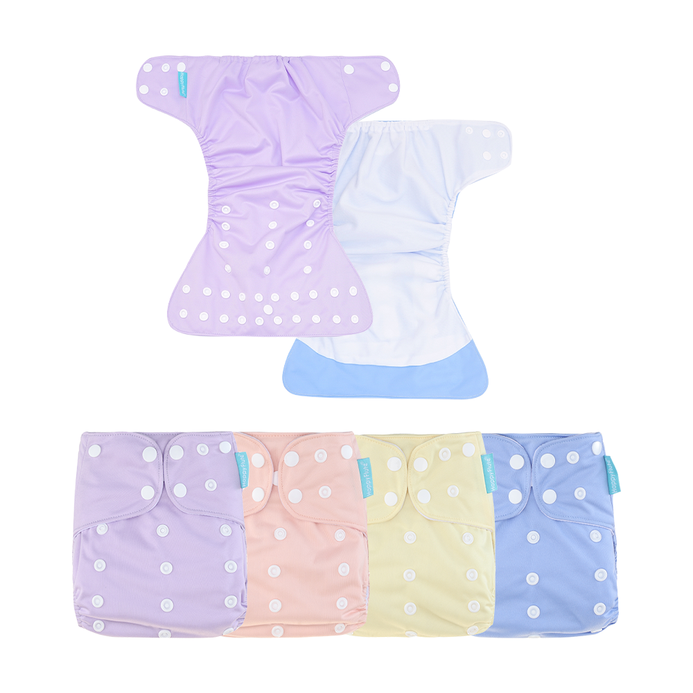 Happy Flute Reusable Cloth Nappies Soft Washable Printed Baby Pocket Diaper  with Adjustable PUL Waterproof Sizes Newborn to XXL