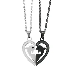 Paar-Zubehör-Halsketten-Set Edelstahl Zwei Seelen Herz-Anhänger Liebhaber-Jahrestag Verlobung Hochzeit Valentinstag