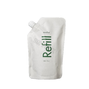 Aangepaste milieuvriendelijke staande pouch met kraft/NY/PE materiaal, recycleerbare uitgiettuit voor navulzakjes vloeibare shampoo - Product Image 1