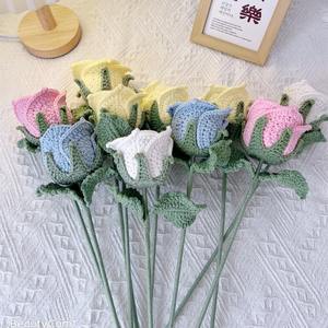 2025 Crochet fleur artificielle Rose plante fleur bouquet Valentine cadeau décoration de mariage à la main <span class=keywords><strong>tige</strong></span> rose petite fleur rose - Product Image 2