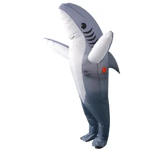 Requin gonflable au meilleur prix Déguisement pour Adultes Halloween Carnaval Cosplay Partie Fantaisie Robe Hommes Femmes Anniversaire Sauter Tenues Bleu Gris