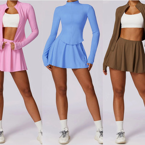 ชุดเล่นเทนนิส2ชิ้นชุดออกกำลังกายแขนยาวมีซิปสำหรับใส่เล่นเทนนิสชุดเล่นยิมฟิตเนส - Product Image 4