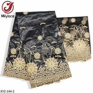 Nigerian Brocade Gold Embroidery Cotton Bazin Fabric For Women Clothes