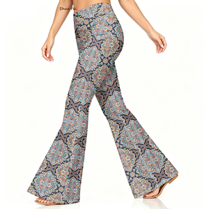Pantalones <span class=keywords><strong>de</strong></span> yoga acampanados <span class=keywords><strong>de</strong></span> cintura alta para mujer, leggings con estampado digital geométrico <span class=keywords><strong>de</strong></span> mandala, pantalones <span class=keywords><strong>de</strong></span> campana con control <span class=keywords><strong>de</strong></span> abdomen, ropa deportiva para entrenamiento - Product Image 1