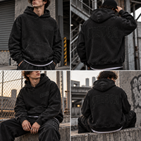 Sweat à capuche noir personnalisé avec strass pour homme, 380 GSM, coupe ample et oversize, effet délavé et vieilli, OEM, faible MOQ