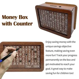 Factory Hot Selling Household creative Wooden Counter Piggy Bank 5000 USD kid Money Box with Counter