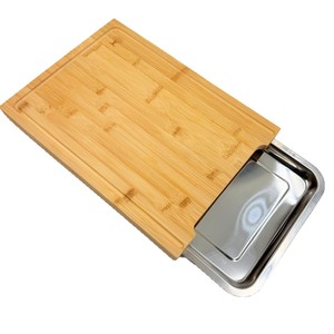 Planche à découper en bambou avec plateau en acier inoxydable, rectangulaire, multifonctionnelle pour la cuisine - Product Image 1