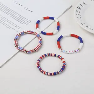 American Independence Day Soft Pottery Bracelet Red White Blue Color USA Flag Hand Jewelry USA Letter Festival Accessories
