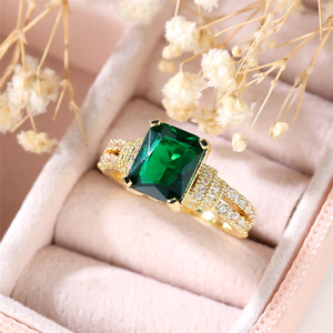Green Crystal <strong>Square</strong> Stone <strong>Engagement</strong> <strong>Rings</strong> for Women Yellow Gold Color Wedding Band Jewelry May Birthstone Mother's Day Gifts - Product Image 5