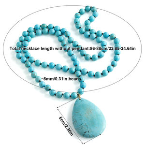 Batı Modası Bohem Kadınlar Tatil Doğal Mavi Turkuaz Düğümlü Kolye Farklı Şekillerde Turkuaz Kolye Ucu Kolye - Product Image 6
