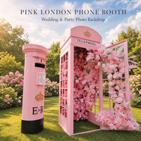 Floson Cabine téléphonique londonienne détachable, petite, en métal et fer, rouge et rose, style traditionnel antique, pour mariage, taille personnalisable, décoration