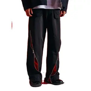 Черные брюки на молнии с логотипом на заказ, стильные мужские брюки-карго с карманами и несколькими молнией, штаны для бега