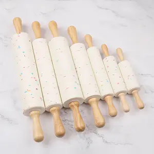 PUSELIFE Factory Wholesale Baking tools Fresh Color Silicone Wooden Rolling Pins For Kids Pastry Roller