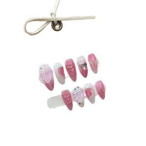 เล็บปลอมแบบกดรูปหัวใจหวาน10ชิ้นทำมือมีกาวถอดออกได้สำหรับคนขี้เกียจที่มีชื่อเสียงทางอินเทอร์<span class=keywords><strong>เน็ต</strong></span> - Product Image 3