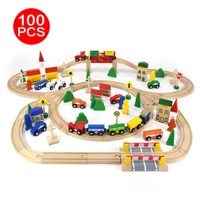 COMMIKI Box Enfants En Bois 100 Pièces Assemblé Piste Jouets Éducatifs Usine Ventes Directes Éducation Précoce Classe Rail Train