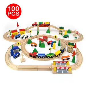 COMMIKI Box Children's Wooden 100 Pieces Assembled Track Toys Educational Factory Direct Sales Early Education Class Rail Train