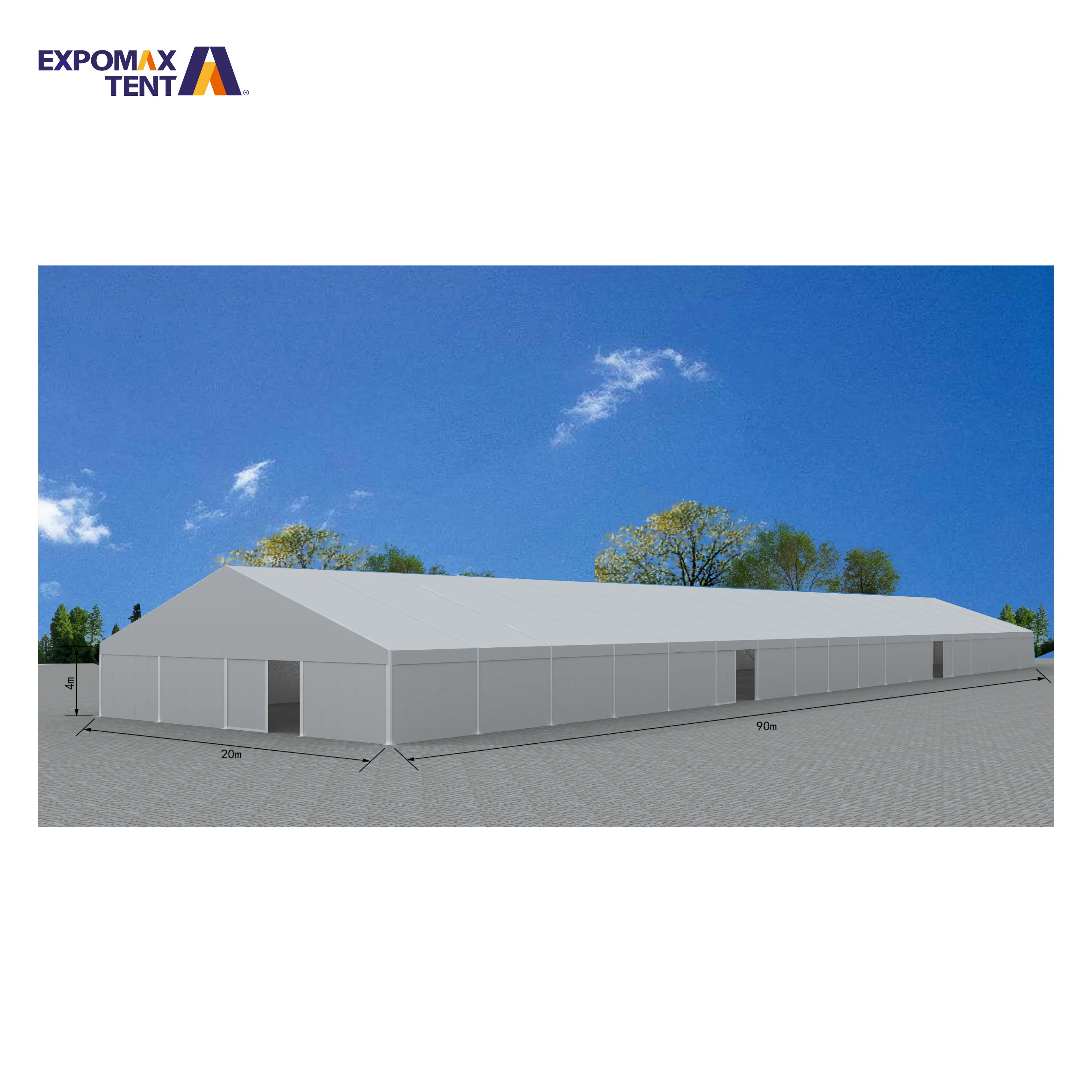 20x90m स्पष्ट अवधि एल्यूमीनियम संरचनाओं सफेद पीवीसी कपड़े बड़ा एशियाई हटाने योग्य गोदाम हॉल के लिए औद्योगिक टेंट चंदवा भंडारण