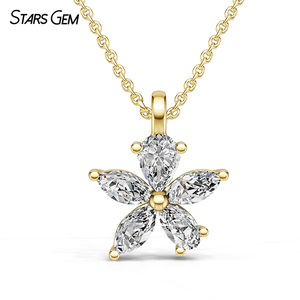 Starsgem-Collier pendentif unisexe en or massif 10 ct, forme fantaisie, taille poire, diamant cultivé en laboratoire, couleur D blanche - Product Image 1