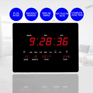 Horloge murale LED moderne à face unique Calendrier numérique ABS Radio avec affichage de la température Date mois année jour pour le salon - Product Image 6