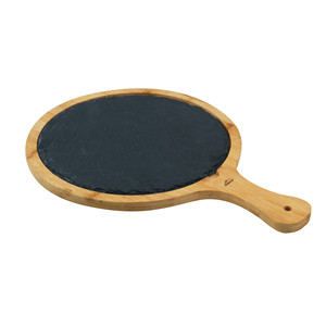 Tagliere rotondo in bambù con manico per formaggi e salumi - Product Image 1