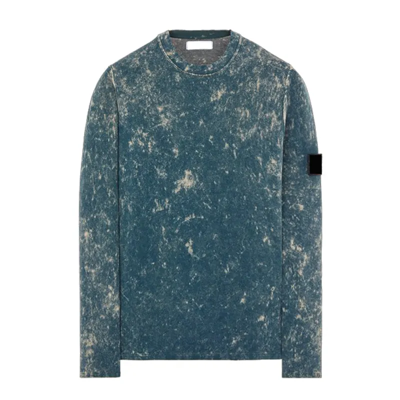 Apparel manufacturer wholesale Unisex Sweatshirts High Quality Custom Logo Stone Washed Blue Pure Cotton Knit Off-Dye M