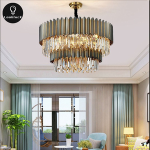 โคมระย้าคริสตัล K9หรูหราขนาดใหญ่สำหรับตกแต่งบ้านโคมไฟระย้าแอลอีดีสีทองสีดำทันสมัยสไตล์นอร์ดิกยาวสำหรับห้องนั่งเล่นในร่ม - Product Image 5