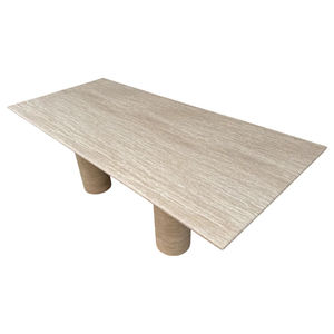Table à manger carrée en travertin Kumusi avec <span class=keywords><strong>quatre</strong></span> pieds cylindriques en marbre naturel - Product Image 5
