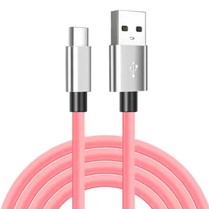 Produsen menyesuaikan panjang kabel pengisi daya Cepat Pink MIMICry silika Gel USB A untuk Tipe C kabel untuk pengisian ponsel