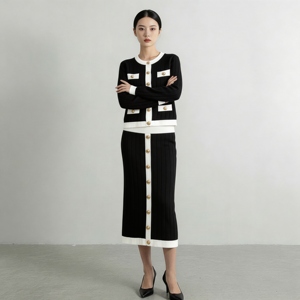 ชุดเดรสลำลอง2ชิ้นเสื้อคาร์ดิแกนถัก Y2k 2ชิ้นสำหรับผู้หญิง - Product Image 4