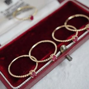 Xinfly 18K Pure Gold Solitaire <b>Ring</b> <b>Dainty</b> Luxury Feminine Ruby Classic Style Oval Cut with Geometric Pattern and Twist Shank - Product Image 2