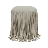 Pouf rond minimaliste de luxe pour chambre à coucher, rembourré en cuir végétalien, avec franges et pompons en bois, tabouret pour bijoux et maquillage pour coiffeuse
