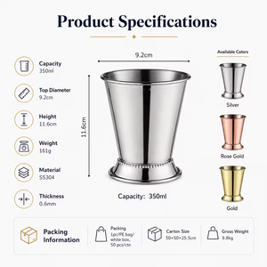 Gobelet à Julep en acier inoxydable 12oz, verre à cocktail incassable en métal pour fêtes en plein air et bars, style Kentucky Derby - Product Image 5