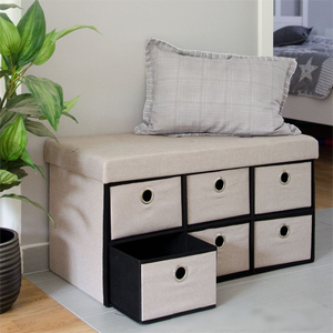 Coffre de rangement pliable moderne 76x38x38 cm avec 6 tiroirs 80 L poufs rectangulaire rembourré en tissu pour chambre à coucher - Product Image 5