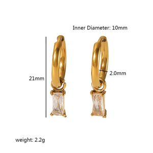 Boucles d'oreilles pendantes en acier inoxydable plaqué or 18 carats PVD avec breloques en zircon |   Designs géométriques floraux |   Hypoallergénique, tendance, pour femmes - Product Image 5