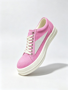 Multi-color <b>Canvas</b> Platform Sneakers <b>Round</b> Toe Lace-up Breathable All-season White Sole - Product Image 1