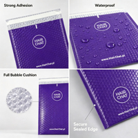 Sacs d'expédition en aluminium violet à bulles, enveloppes rembourrées en polyéthylène à bulles intégrales avec adhésif puissant pour l'emballage et l'expédition