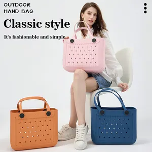 Diskon besar tas Tote silikon EVA Fashion besar karet musim panas wanita tas pantai tahan air kustom tas bobg kanvas Dot musim panas