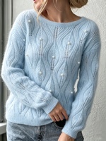 Nouveau pull en tricot pour femme 2026, couleur unie, style décontracté avec perles