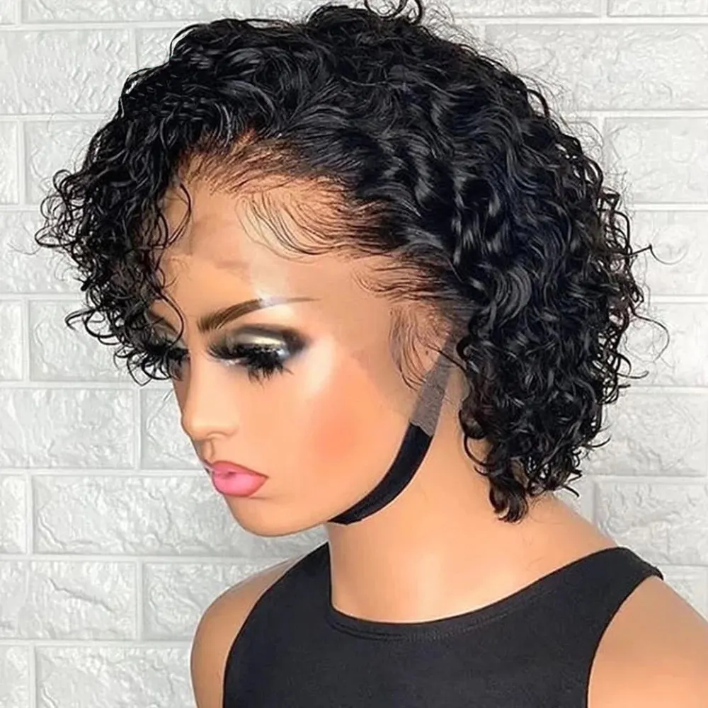JP Perruque Pixie Cut Wig Raw Virgin Human Hair Curly Short Bob Pixie Cut Lace Wig Bleached Knots Lace Frontal 13x4 Pixie Wig