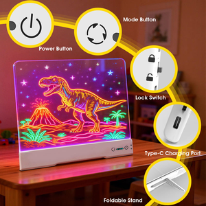 Wiederaufladbares LED-Plastik-Zeichenbrett für Mädchen und Jungen, trocken abwischbares <span class=keywords><strong>Board</strong></span> in RGB-Farben, inklusive Ständer, 7 Marker-Stifte, Kinderspielzeug - Product Image 6