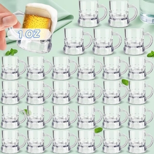 Mug à bière miniature transparent en plastique de 1 oz avec logo personnalisé, base lourde et poignées, pour bar et maison, idéal pour la tequila, la vodka et le <span class=keywords><strong>whisky</strong></span> - Product Image 1