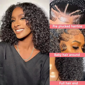 Perruques courtes bouclées afro kinky en <span class=keywords><strong>cheveux</strong></span> humains bruts péruviens bon marché, perruques en dentelle frontale HD, perruques bouclées sans colle en <span class=keywords><strong>cheveux</strong></span> humains - Product Image 5