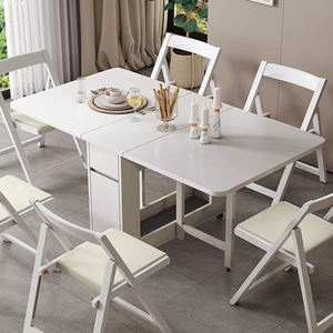 Juego de Mesa de Comedor Rectangular Plegable de Madera Moderna, Sillas Plegables Retráctiles, 4-6 Plazas, Convertible, para el Hogar, Apartamento, Uso Recreativo - Product Image 6