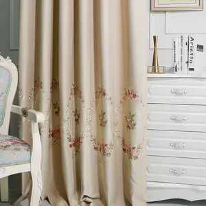 Cortinas semiopacas bordadas de lujo para sala de estar, dormitorio, diseño Floral, ojal, ventana, puerta de vidrio deslizante