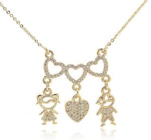 Pendentif de dessin animé mignon fille et garçon collier CZ plaqué or 18 carats collier jumeau fille collier coeur amour bijoux cadeau - Product Image 1